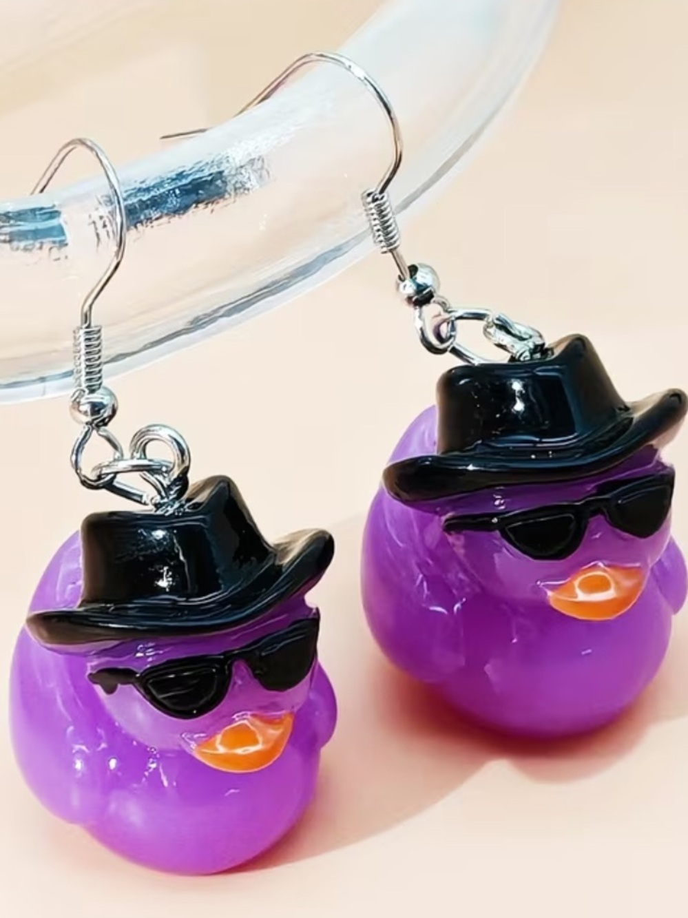 New Purple Rubber Duck Keychain Pair with Black Hats & Sunglasses